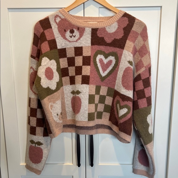 debut Sweaters - Debut Patchwork Sweater - Pink, Brown, Green Size M
